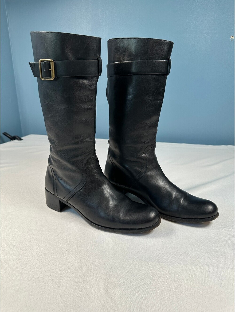 Roberto Del Carlo Black Leather Tall Riding Boots Made In Italy Size 40.5 US 10